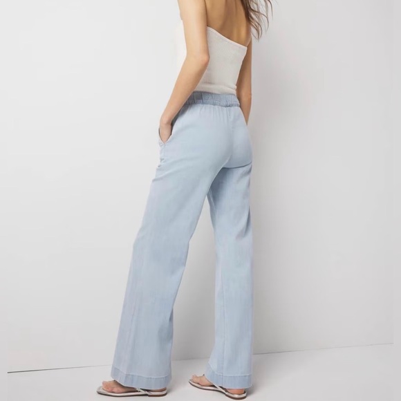White House Black Market Pants - WHBM Women's Light Blue High Rise Wide-Leg Pull On Jean